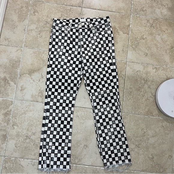 MOTHER Checkerboard Ankle Fray Pants - Black and White - Picture 7 of 14